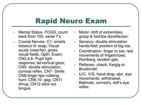 neuro package test|detailed neurological exam order.